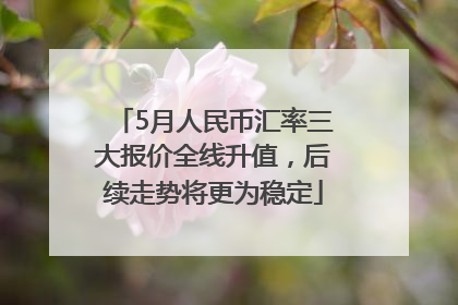 5月人民币汇率三大报价全线升值，后续走势将更为稳定